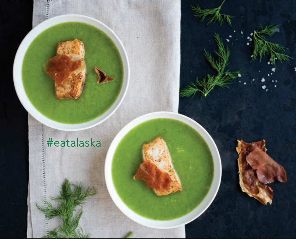 Halibut with Dill Soup + Prosciutto