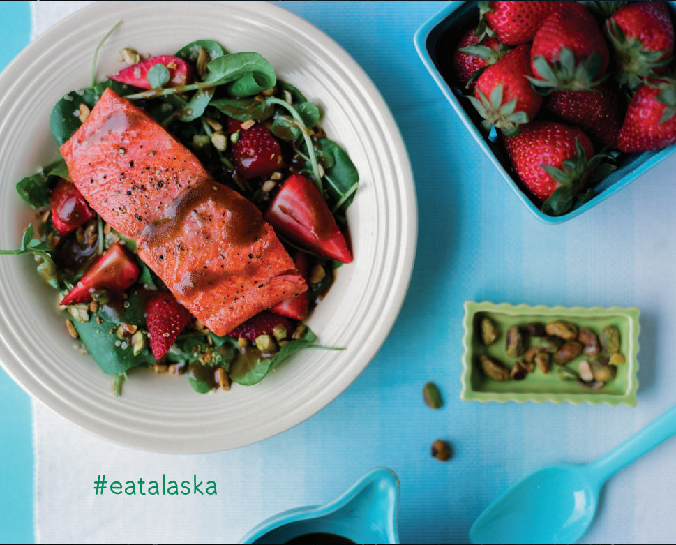 Balsamic Salmon Salad & Strawberries