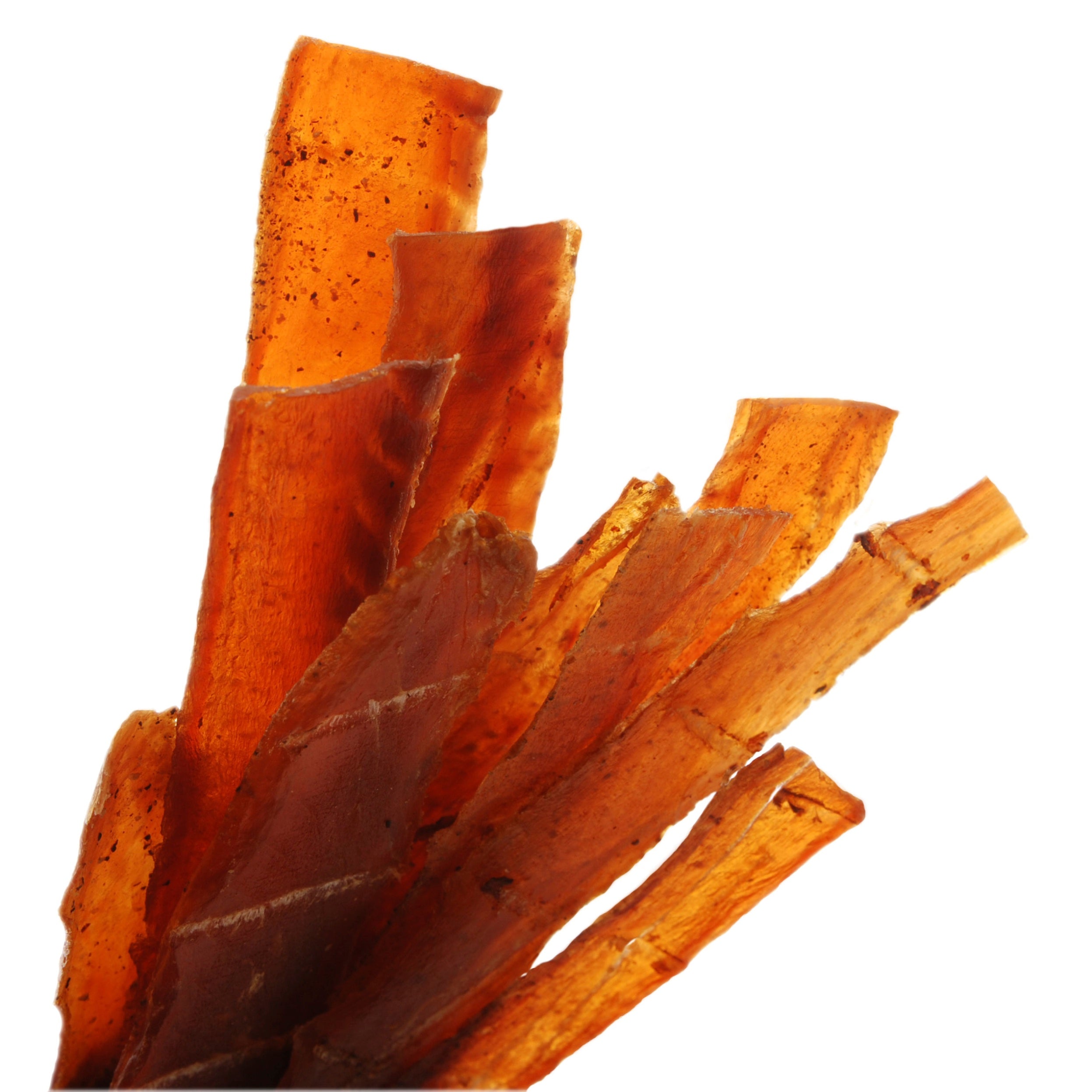 Plain salmon jerky strips close-up