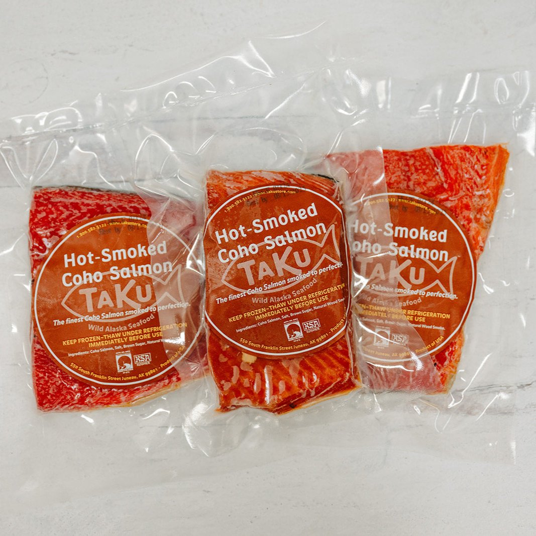 Taku Fisheries hot smoked Coho Salmon packaging