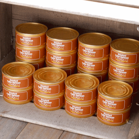 Taku Fisheries Smoked Coho Salmon can with crackers