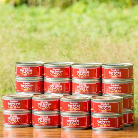 Taku Fisheries Smoked King Salmon can with crackers