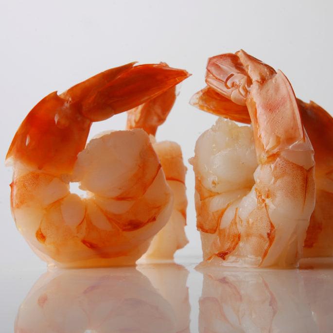 Jumbo Spot Prawns on plate with garnish